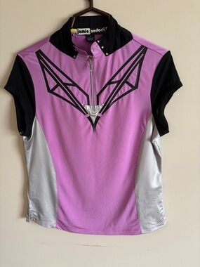jamie sadock lavender and Black Performance Golf Polo with Silver Panels